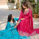 Women's American Silk Sequence Embroidery Long Anarkali Kurti Gown With Dupatta - Aqua Blue, L